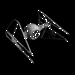 A monochrome animated sequence of a TIE fighter model rotating against black background, showing multiple angles and structural details.