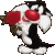 Animated cartoon character with black and white fur, red eyes, and a rose held in its mouth, transitioning through multiple poses.
