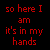 Red text on black background with vertical white lines, displaying repeated phrases like "so here I am it's in my hands" and "alive at last.".