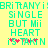 Pixelated green text on yellow background reads 'BRITTANY i SINGLE BUT Mii HEART is TAKEN' with red heart symbols replacing the 'O's in 'TAKEN'.