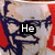 A pixelated image of a man with glasses and red background, split into three sections showing text overlays: He, Kills, Chickens.