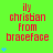 A bright green background displays red pixelated text reading 'ily christian from braceface' with blue heart symbols appearing in the lower-left corner of each frame.