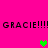 Bright pink background with repeated black pixelated text "GRACIE!!!!" and three green heart icons in different positions.