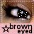 A close-up of a brown eye with white dots scattered across the iris, accompanied by text reading 'brown eyed' and a star symbol on a pink background.
