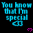Pixelated cyan text "You know that I'm special" with a heart symbol, displayed in multiple on black background with pink hearts