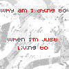 Animated sequence showing repeated text overlays with alternating 'live' and 'die' words in black script on a gray background, red text repeating phrases above.