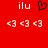 Red background with white text 'ilu' on both sides of a black pixelated heart, below which are three identical white '<3' symbols repeated twice.