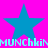 Four blue stars on a bright pink background with repeating light cyan text reading "MUNCHkin" in two horizontal