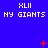 Blue background with repeated white text "XLII NY GIANTS" and scattered red pixel clusters in three