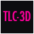 Static pixelated icon with bright pink text "TLC-3D" on solid black background, rendered in retro digital style with visible dithering and blocky edges.