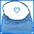 Two side-by-side pixelated images of a blue denim handbag with a white interior, each featuring a small heart symbol in the center.