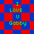 Green text "I LOVE U Gabby" on a red and blue checkered background with two distinct patterns