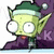 Green-skinned alien with large white eyes wears a green elf hat and purple outfit, with text overlays changing across frames.