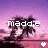 Animated sequence of a tropical beach scene with palm trees, pinkish-purple sky, and water reflection; text 'Maddie' appears in white pixelated font over the image.