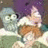 Pixelated anime-style character with brown hair and white clothing on a green background, text reads 'go to got futurama .com' in black font.