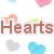Pixelated heart-themed design with text elements on a white background, featuring repeated heart shapes and color variations.