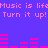 Pixelated purple background with pink text and audio equalizer bars repeating in horizontal bands.