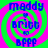 Four identical display blue text over a green and pink spiral background with no visible animation changes