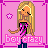 Pixel art contact sheet showing two animated frames of a blonde cartoon girl with closed eyes, wearing a strapless top and dark pants, against pink and blue backgrounds with stars and "boy crazy" text.