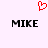 Red pixelated heart symbol above two identical black text labels reading MIKE on a light purple background.