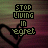 Pixelated text 'STOP LIVING IN REGRET' over a heart outline on a gradient background with color shifts.