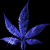 Static pixelated icon of a blue cannabis leaf with five serrated lobes on solid black background.