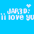 Pixelated white text on bright blue background displays 'JAR3D:' followed by 'i love yu' with heart and starburst symbols above each instance.