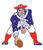 Pixelated figure in colonial-style attire holding a football, wearing red boots and hat with blue coat over white shirt.