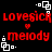Red pixelated text 'lovesick' and 'melody' with small red hearts, surrounded by white square-shaped pixel clusters on a black background.