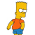 Pixelated character with yellow skin, orange shirt, blue shorts, and white eyes with black pupils, standing in profile view.