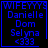 Blue pixelated text on black background with four identical , each containing names and symbols