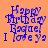 Blue pixelated text reading "Happy Birthday Gabriel I love ya" on an orange background with a shifting pink rectangular overlay.