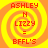 Four identical pixelated icons with orange-yellow spiral backgrounds and red text reading "ASHLEY N LIZZY = BFFL'S" arranged in a