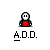 Pixelated character in red shirt with white face and black eyes, shown across with speech bubbles containing text variations and changing hand positions