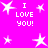 Bright pink background with white star shapes and repeated "I LOVE YOU!" text in pixelated font across four quadrants.