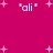 A static image with a solid magenta background featuring scattered light pink plus signs and the repeated text 'ali' in white pixelated font at multiple positions.