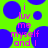 A static digital image with a bright green background and large blue circular shapes, featuring pink text reading "i luv me myself and I" in pixelated font.