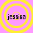Four identical yellow concentric circles on pink background with "jessica" text in black lowercase letters inside each circle.