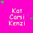 A bright pink background displays repeated text "Kat Carsi Kenzi" in white pixelated font with scattered green and purple stars.