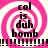 A static image with four identical showing pink and white spiral backgrounds, black text reading 'col is duh bomb', and a horizontal black-and-white striped border