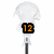 Pixelated icon shows a white, fluffy object above a black square with orange '12' on it, mounted on a gray pole-like structure.