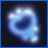 A pixelated blue and white abstract spiral on a dark background with a solid blue border.