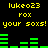Yellow pixelated text and green audio bars on black background, repeating 'lukeo23 rox your soxs!' with green bar animations.