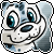 A cartoon animal face with large blue eyes and a smiling expression, displayed in multiple positions