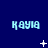Pixelated blue text 'KAYIA' repeated across a dark blue background with white star-like symbols in various positions.