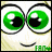 Pixelated cartoon face with large green eyes and a small smile, showing eye movement animation across frames.