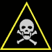 Yellow-outlined triangles with skull-and-crossbones symbols in various grayscale and white shades on black backgrounds.