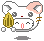 Pixelated cartoon hamster with pink inner ears and a golden acorn, displaying six distinct facial expressions across three