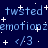 A 48x48 pixel animated buddy icon featuring a dark blue background with light blue text, white plus signs, and heart symbols in a retro digital style.