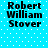 Blue background with white dots and black text reading "Robert William Stover" in four identical
